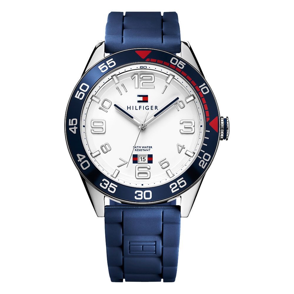 TOMMY HILFIGER 風行者時尚腕錶-銀x藍/45mm