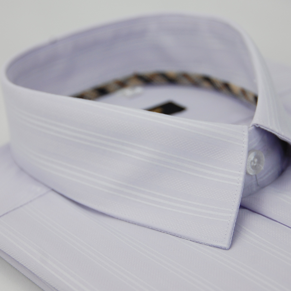 金安德森 經典格紋繞領淺紫底白色條紋長袖襯衫
