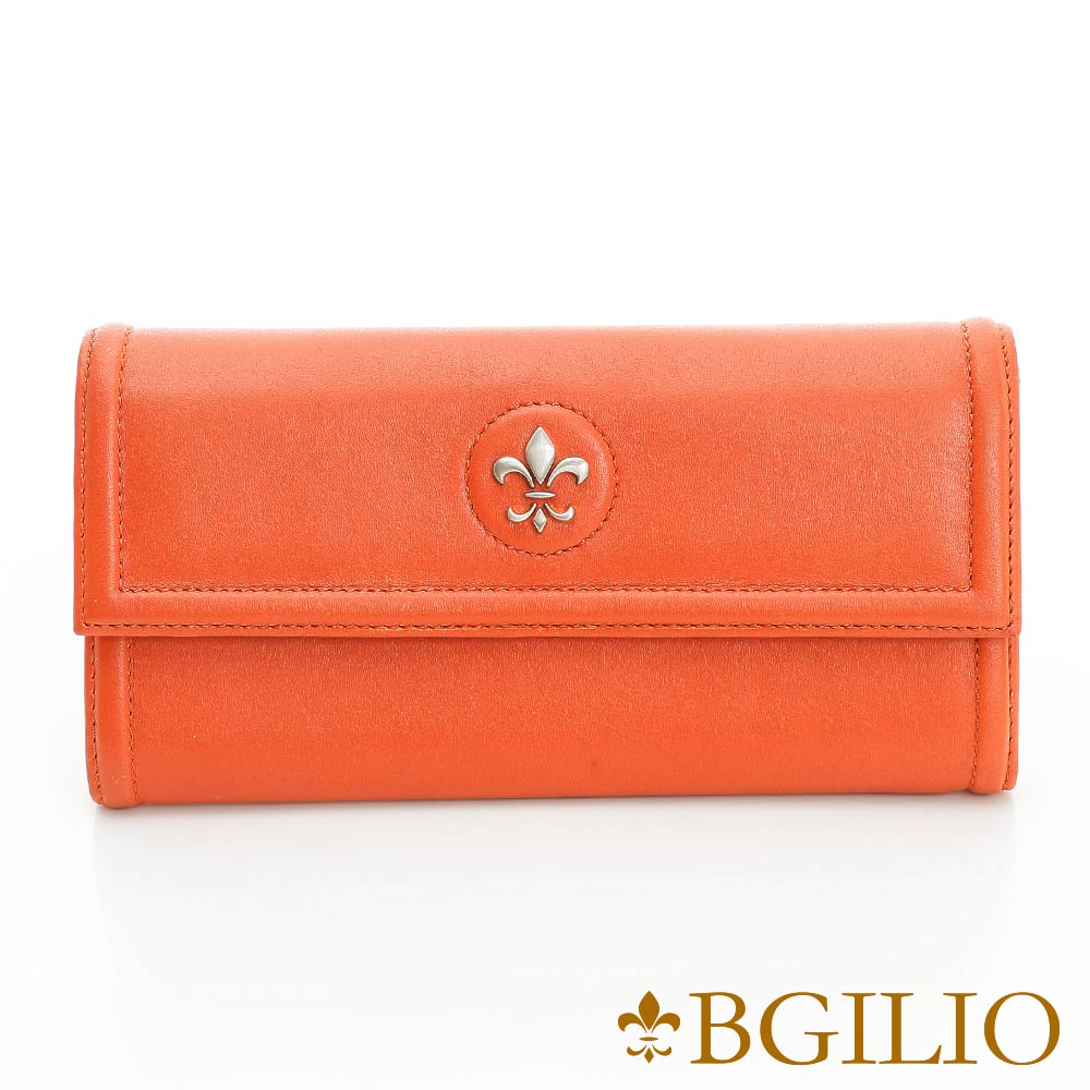 義大利BGilio-NAPPA軟牛皮氣質立體車縫釦式長夾-橘紅色 1697.324-01