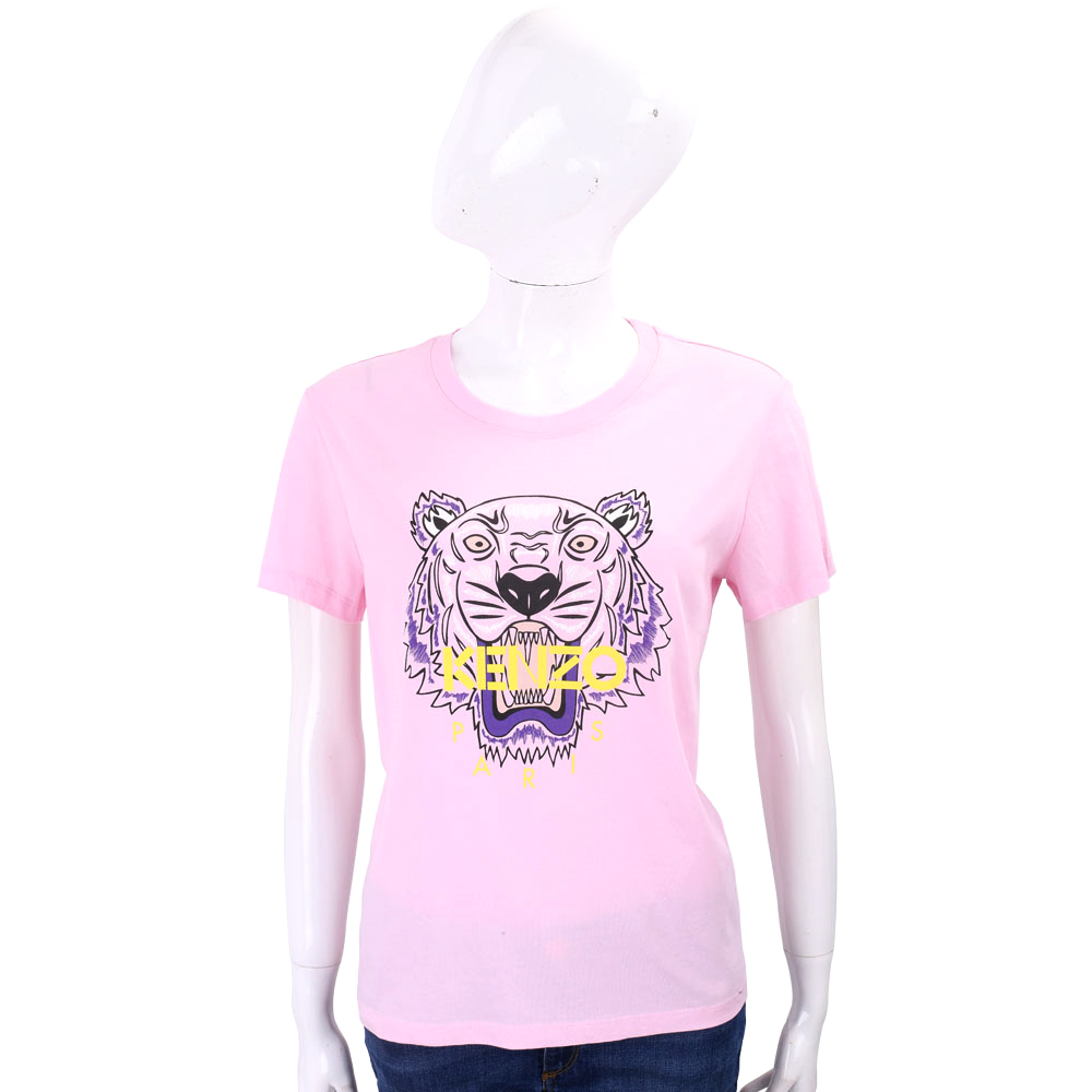 KENZO Tiger 虎頭印花粉色棉質T恤