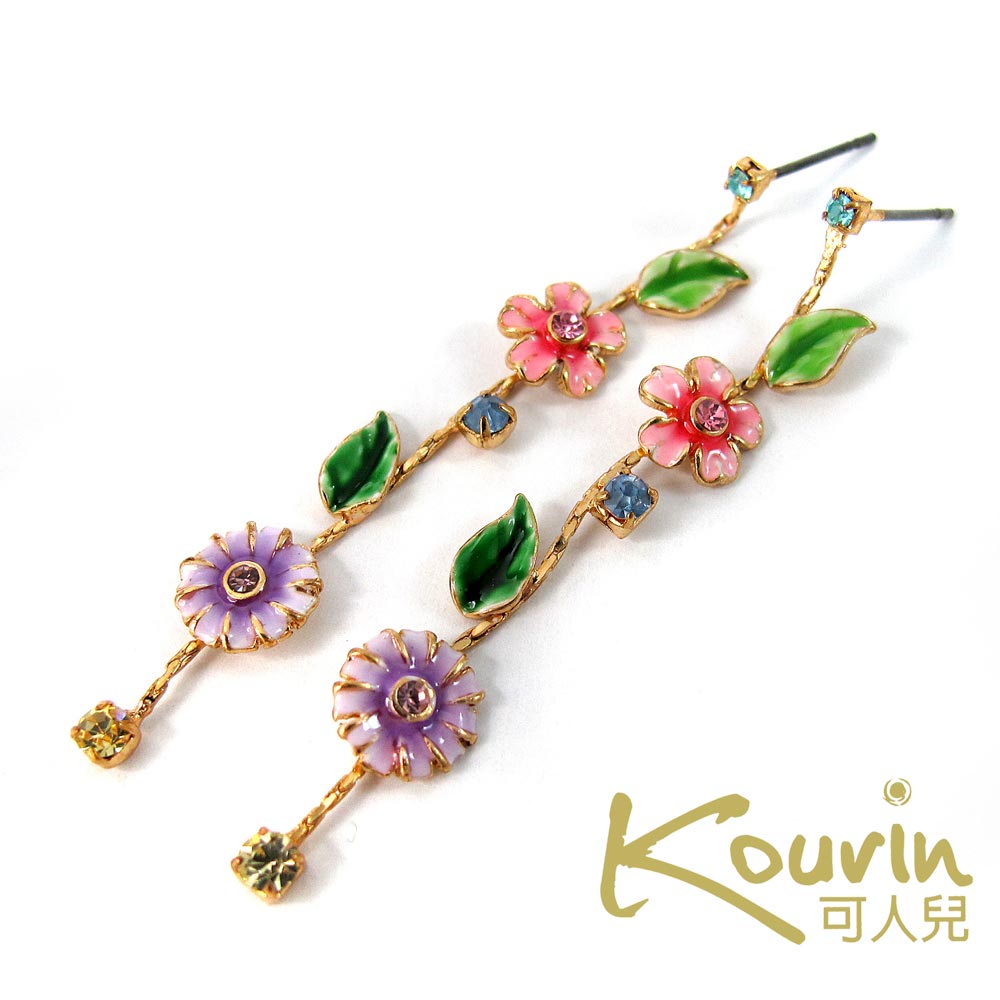 KOURIN花園系列-法瑯水鑽小雛菊垂墜式耳環