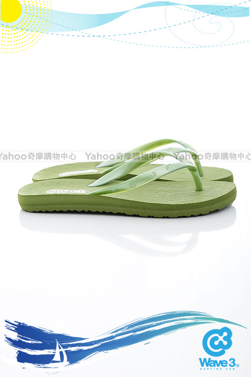 WAVE3【女】台灣製 蕾絲紋珠光耳帶人字夾腳拖鞋~綠
