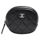 CHANEL 經典黑銀雙C LOGO菱格幻彩粒紋小牛皮橢圓形拉鍊零錢包(黑) product thumbnail 1