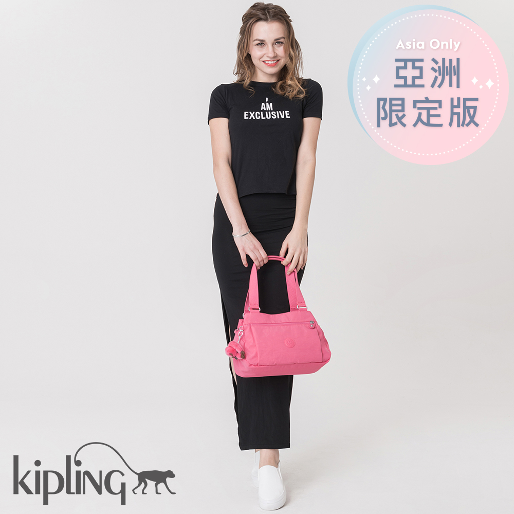 Kipling 手提包 浪漫玫粉素面-中