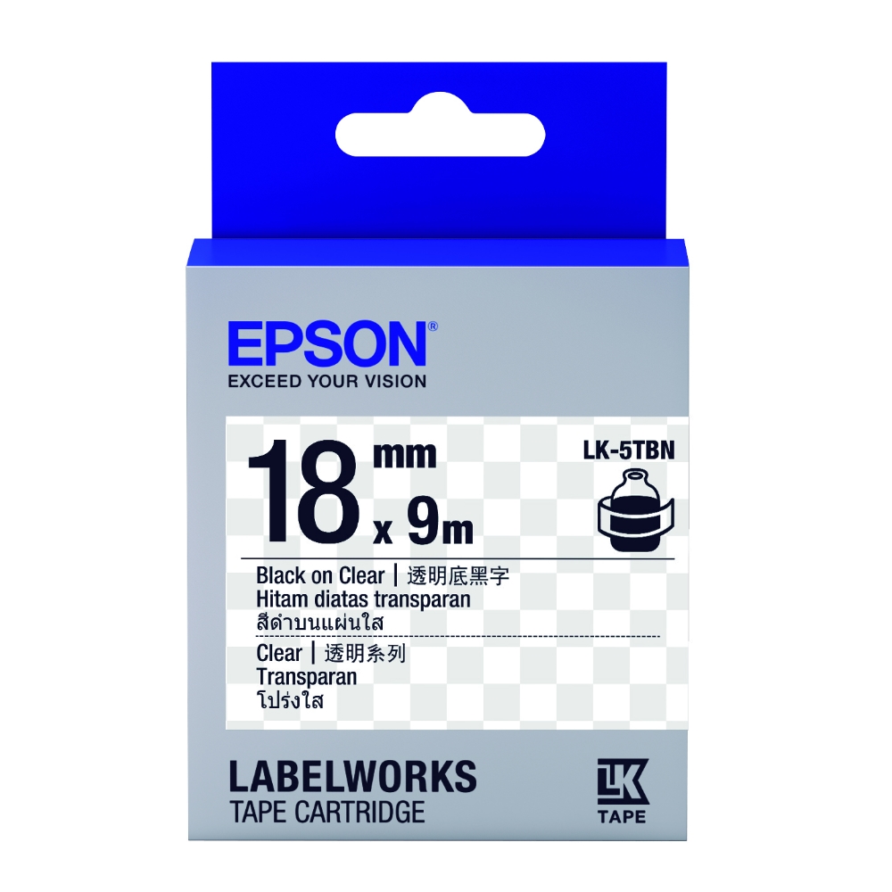 EPSON C53S655408 LK-5TBN透明系列透明底黑字標籤帶(寬度18mm)