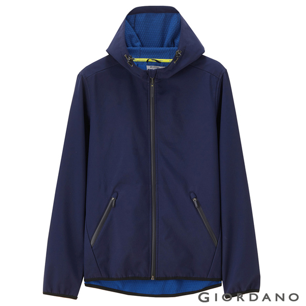 GIORDANO 男裝G-MOTION防風保暖搖絨布連帽外套-66 海軍藍/深寶藍