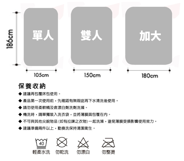 Carolan 專業防護級床包式保潔墊-加大