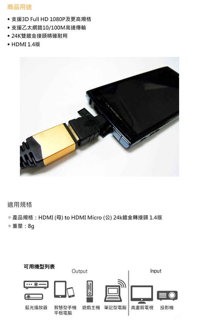 Bravo-u HDMI to Micro HDMI 24k鍍金轉接頭(2入組)