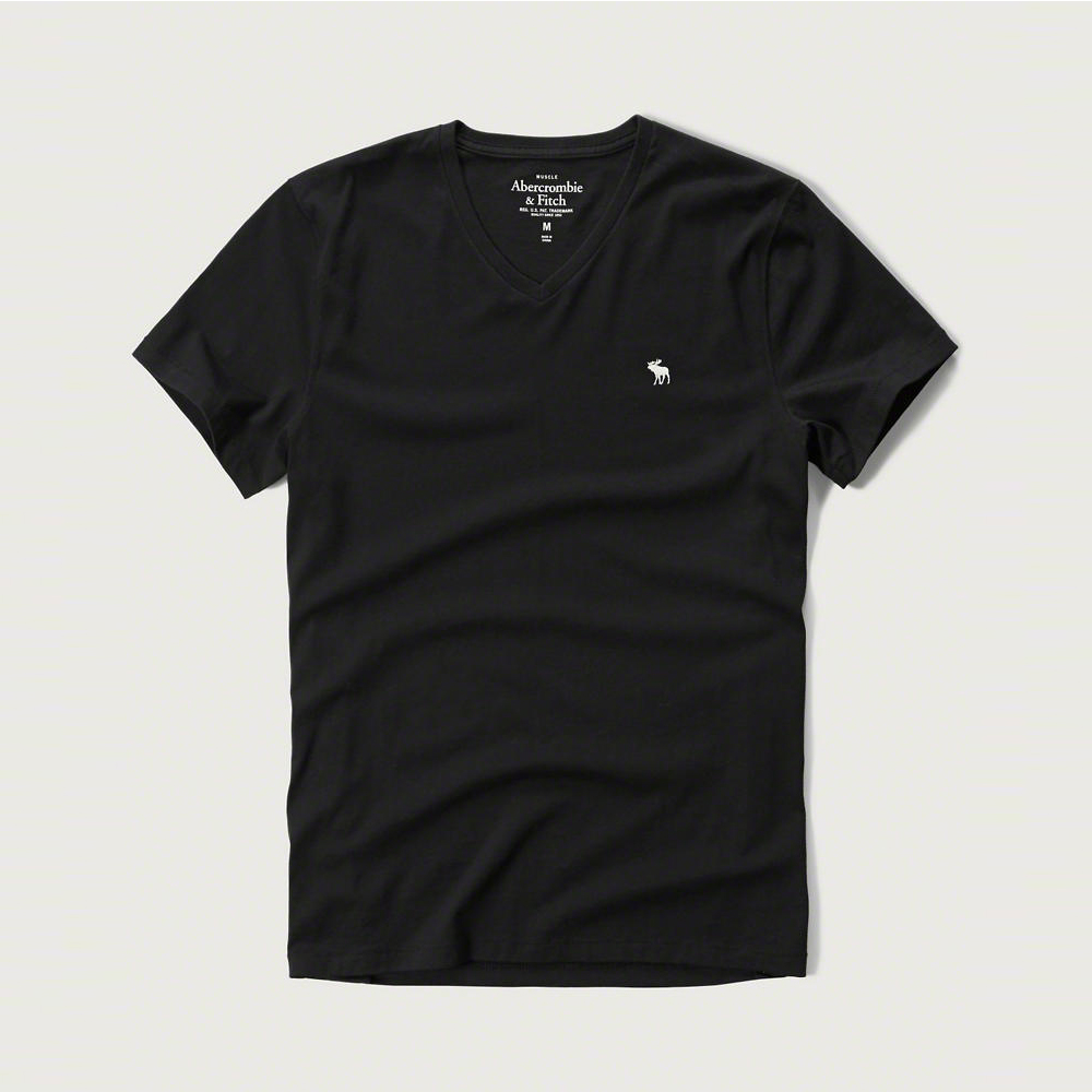 A&F 經典電繡麋鹿V領短袖T恤-黑色 AF Abercrombie