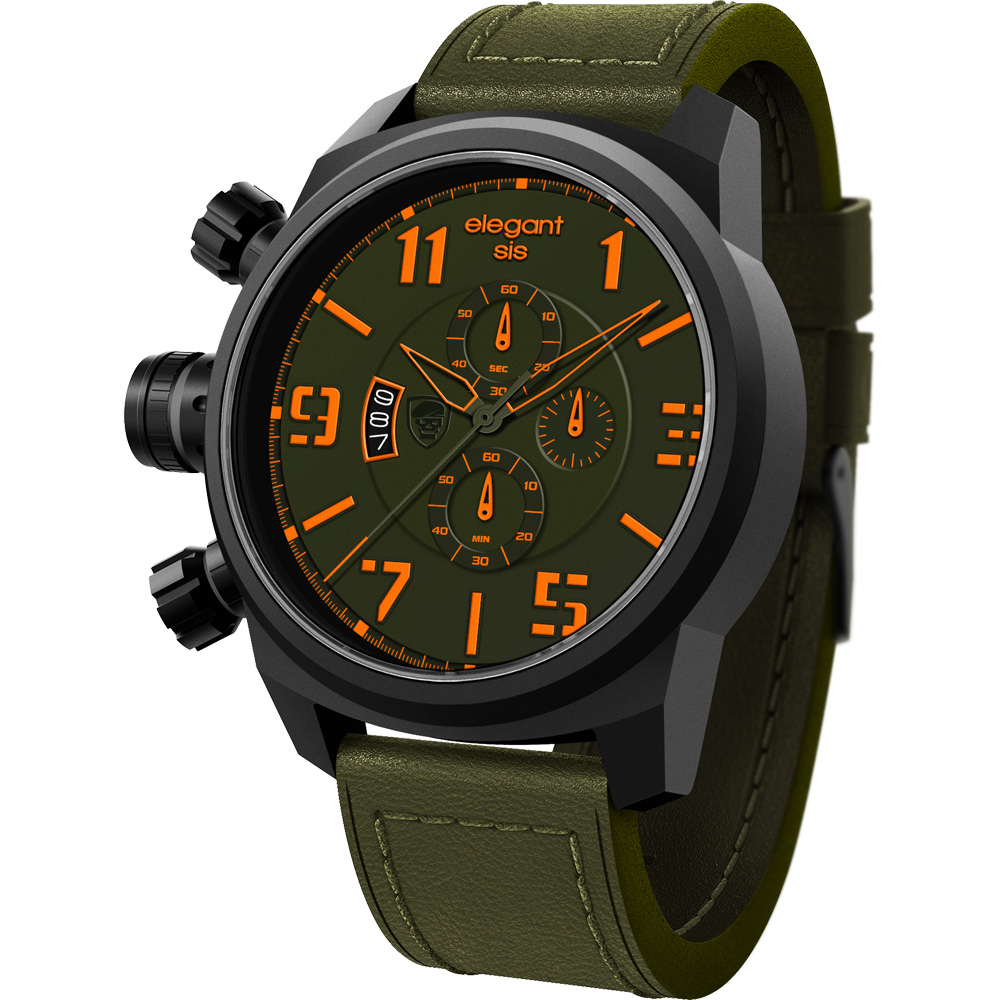 elegantsis Army 戰地陸軍三眼計時腕錶-綠/48mm