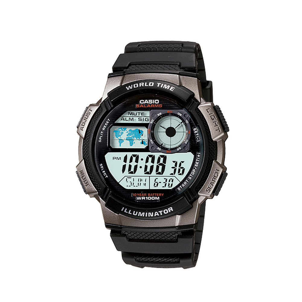 CASIO 世界之城電子數位膠帶錶(AE-1000W-1B)-48.1mm