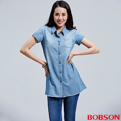 BOBSON 女款牛仔長版襯衫