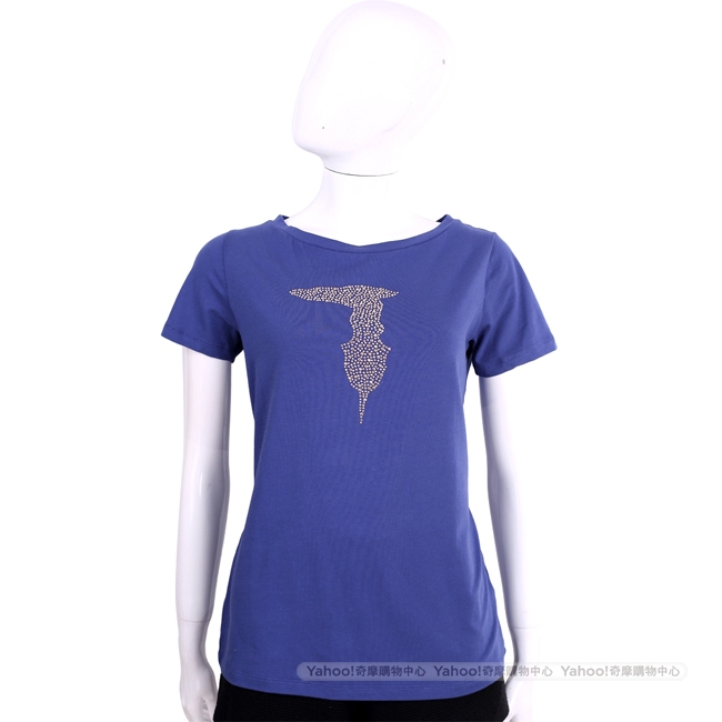 TRUSSARDI 藍色品牌LOGO貼飾棉質短袖T恤