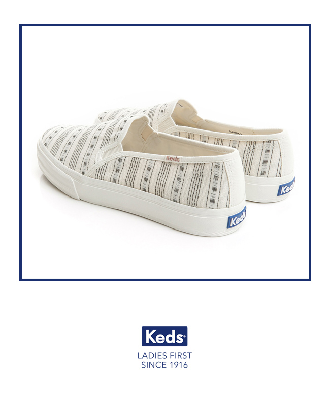 Keds DOUBLE DECKER 復古風條紋休閒便鞋-奶油白