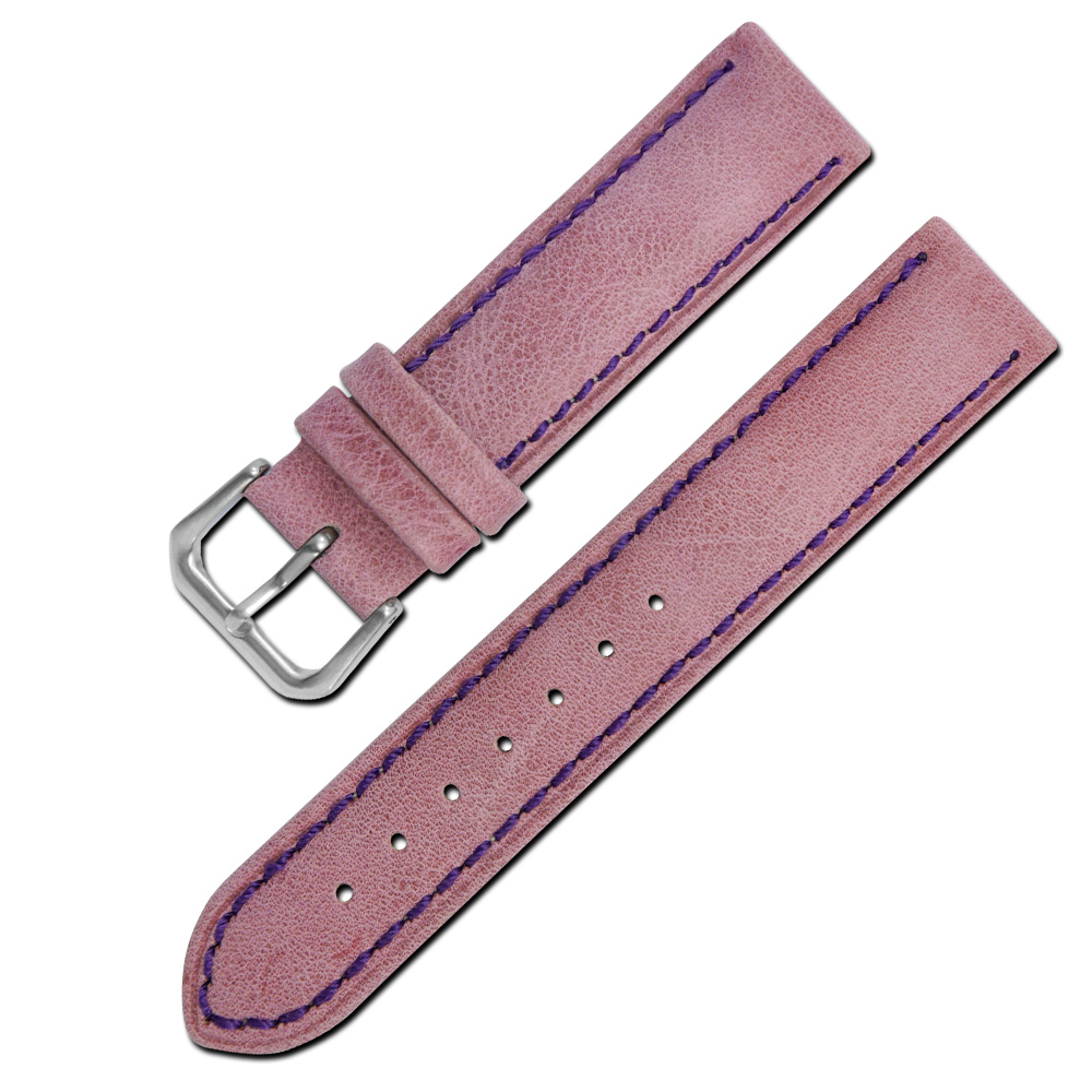 Watchband /各品牌通用柔軟簡約質感車線牛皮錶帶- 紫色