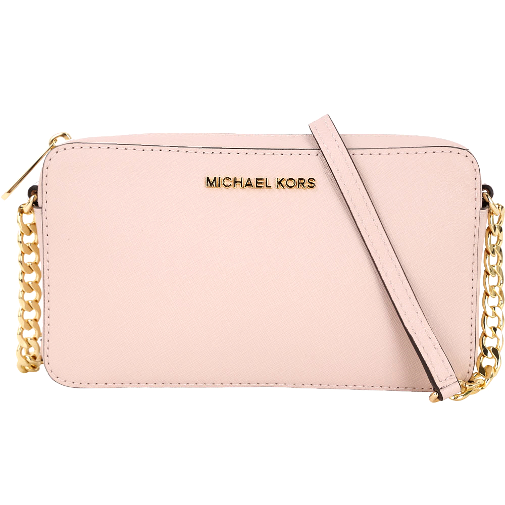 Michael Kors Jet Set Travel 金字防刮牛皮斜背包(中/粉裸色)