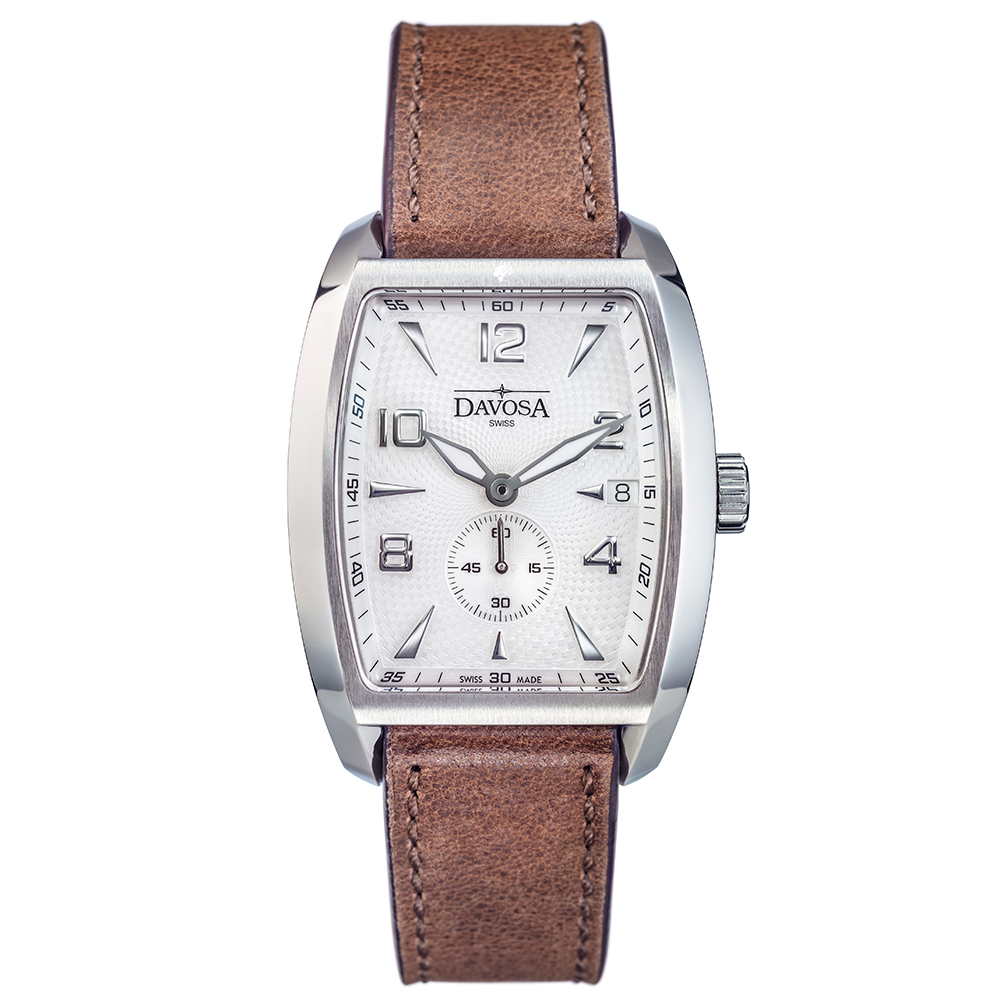 DAVOSA Evo 1908 復刻獨立酒桶小秒針手表-白x咖啡皮帶錶/36mm