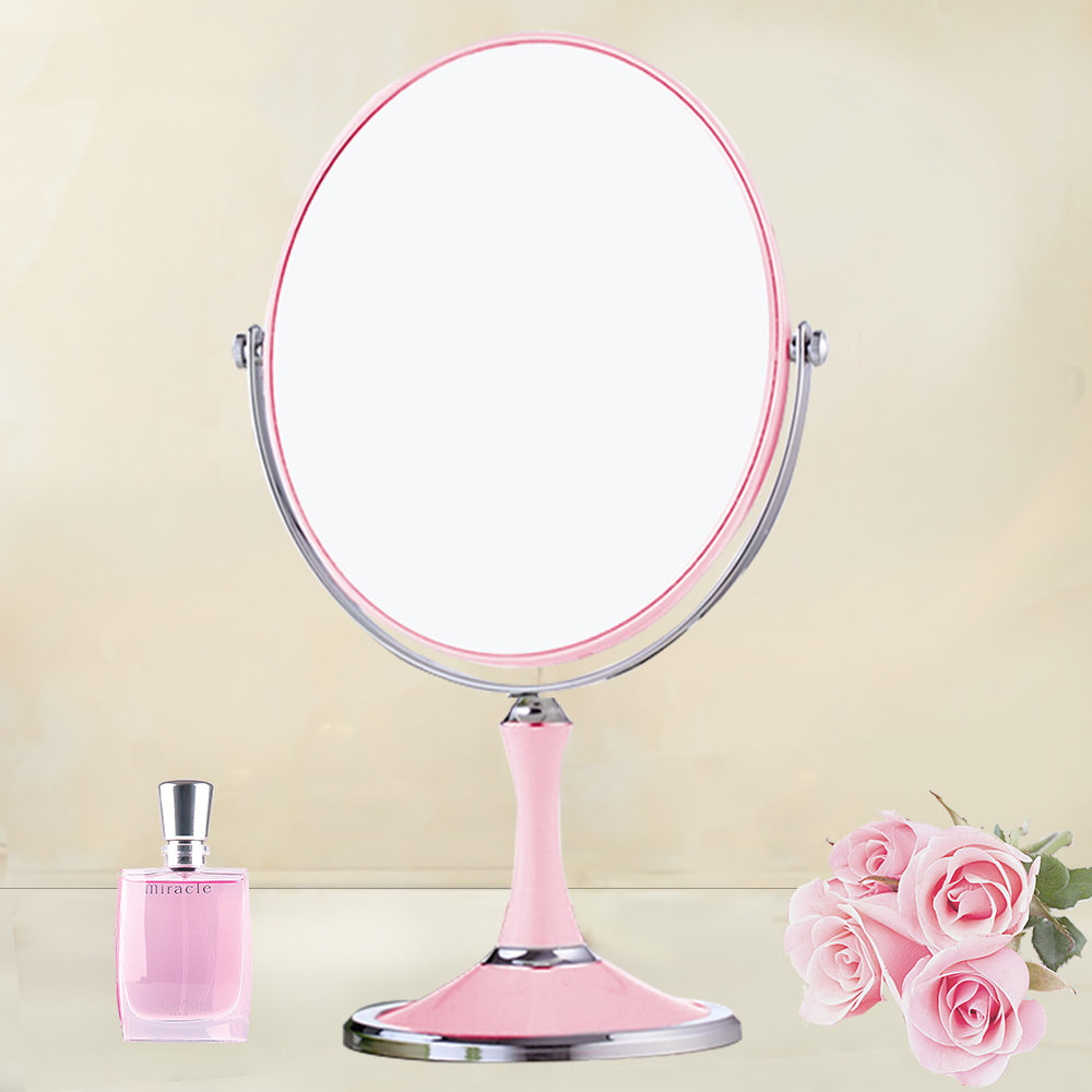 幸福揚邑 8吋超大時尚化妝放大雙面鏡/桌鏡橢圓鏡-粉紅
