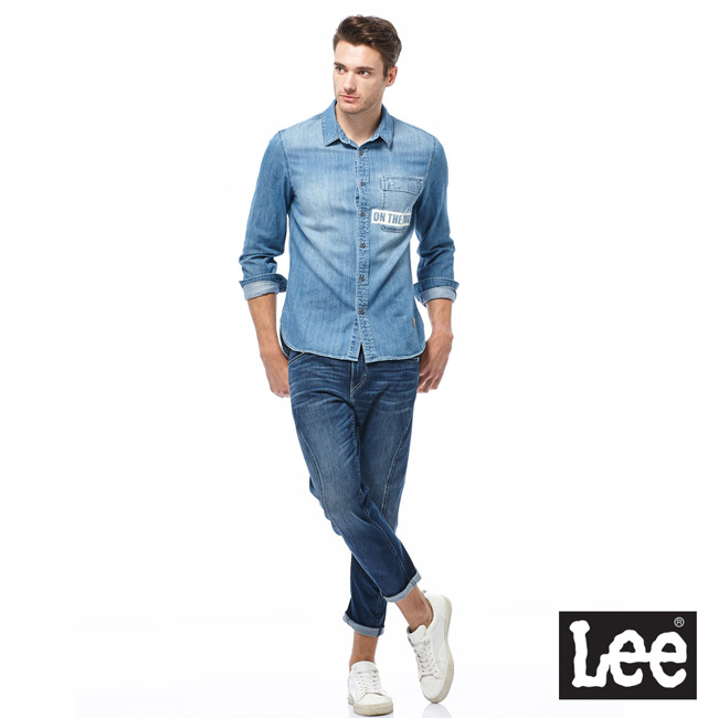 Lee 牛仔長衫襯衫-男款-藍