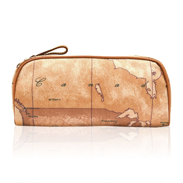 Alviero Martini 義大利地圖包 拉鍊尼龍化裝包-地圖黃(小)