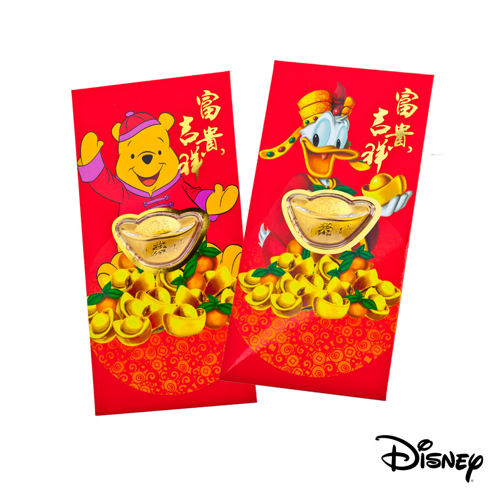 Disney迪士尼系列金飾-黃金元寶紅包袋-招財唐老鴨+平安維尼款