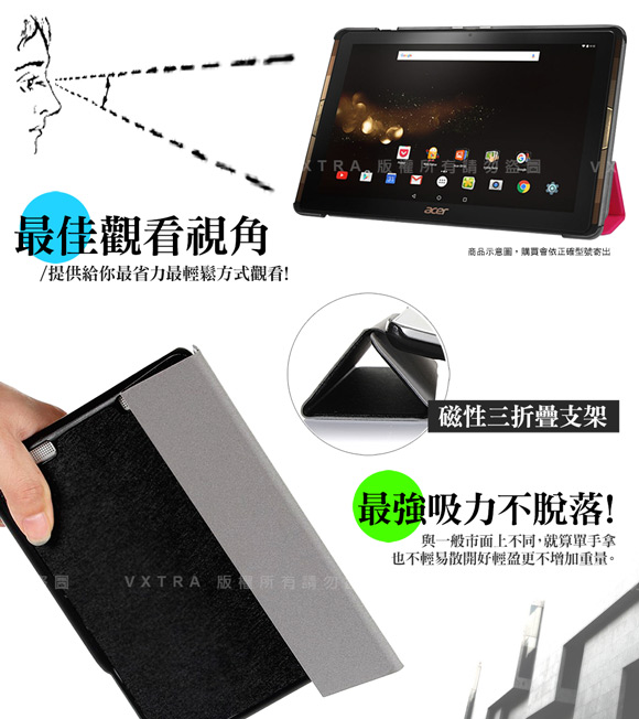 VXTRA Acer Iconia Tab 10 A3-A40經典皮紋三折保護套