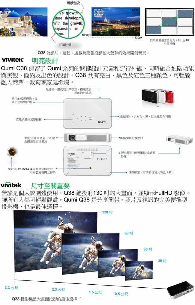 Vivitek Qumi Q38 FullHD 1080P 智慧微型投影機-白