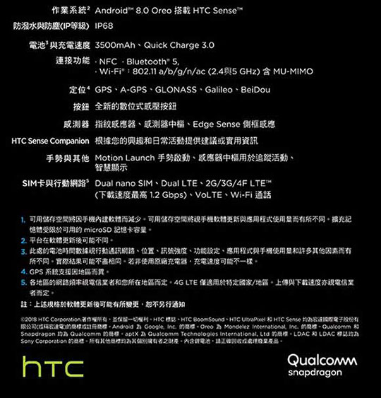 HTC U12+ (6G/128G) 6吋2K+全屏四鏡頭旗艦機