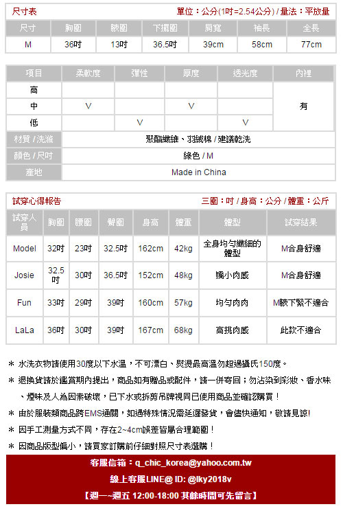 純色蓬感拉鍊設計羽絨棉外套 (綠色)-AQUA Peach