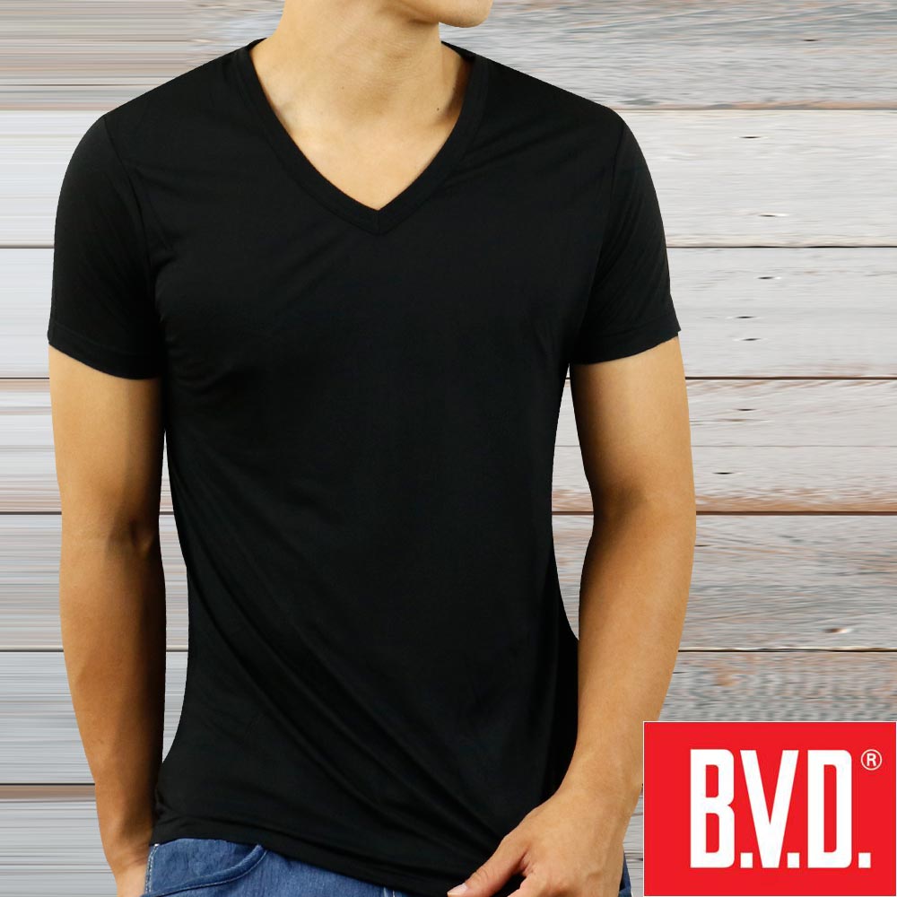 BVD 沁涼舒適酷涼 V領短袖衫(黑色4入組)-台灣製造