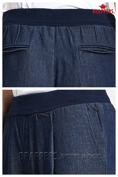 BRAPPERS 女款 BoyFriend系列-女用天絲棉鬆緊帶八分褲-藍