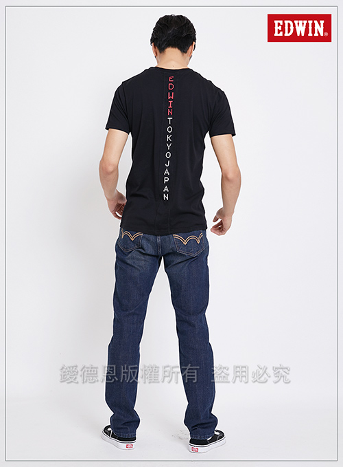 EDWIN 東京系列拼接字母短袖T恤-男-黑色
