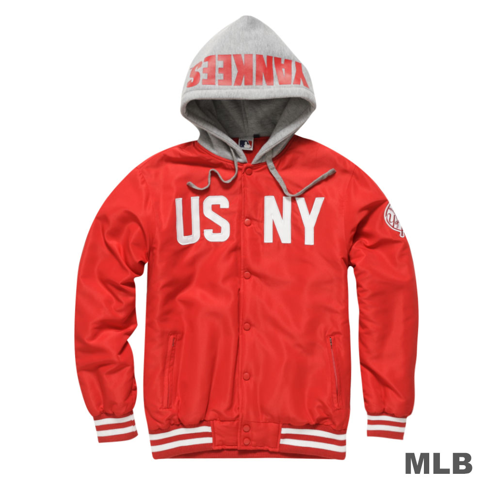 MLB-紐約洋基隊休閒連帽棒球外套-紅(男)