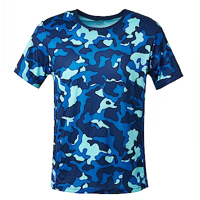 【Wildland 荒野】男彈性抗UV迷彩短袖功能衣藍迷彩