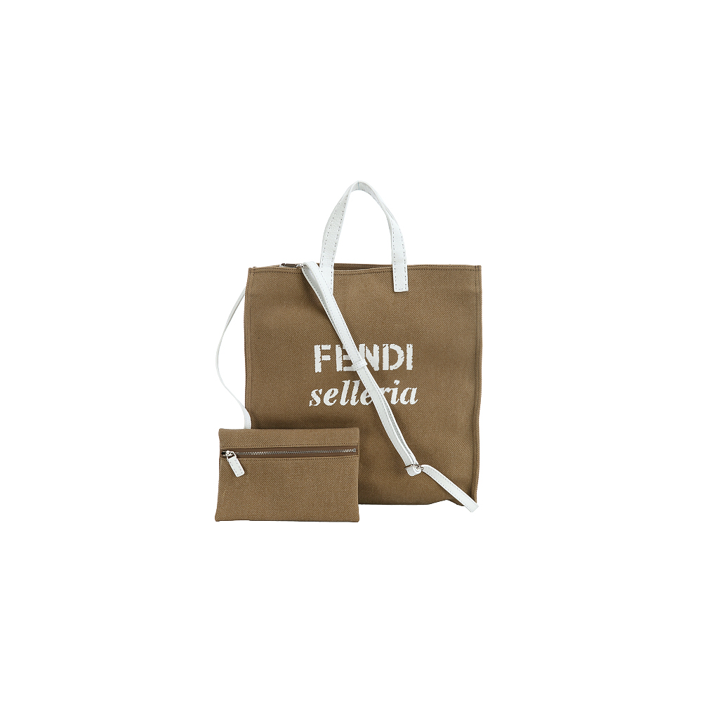 FENDI 咖啡色帆布兩用提包(附萬用包)