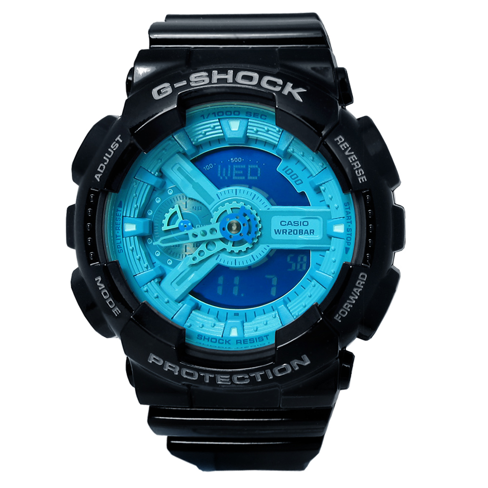 G-SHOCK 齒輪機械感搶眼潮流配色雙顯腕錶(GA-110B-1A)-水藍x黑/49mm