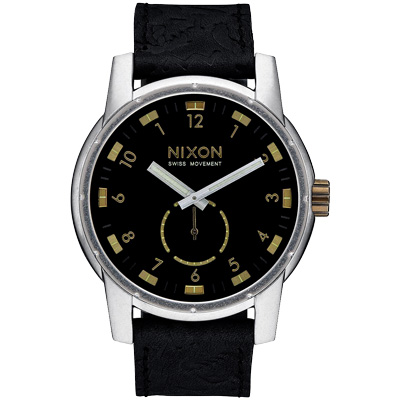 NIXON PATRIOT LEATHER 獨領風騷復古時尚腕錶-金X黑/45mm