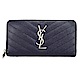 YSL MONOGRAM系列V字縫線魚子醬牛皮銀釦拉鍊長夾 (深藍) product thumbnail 1