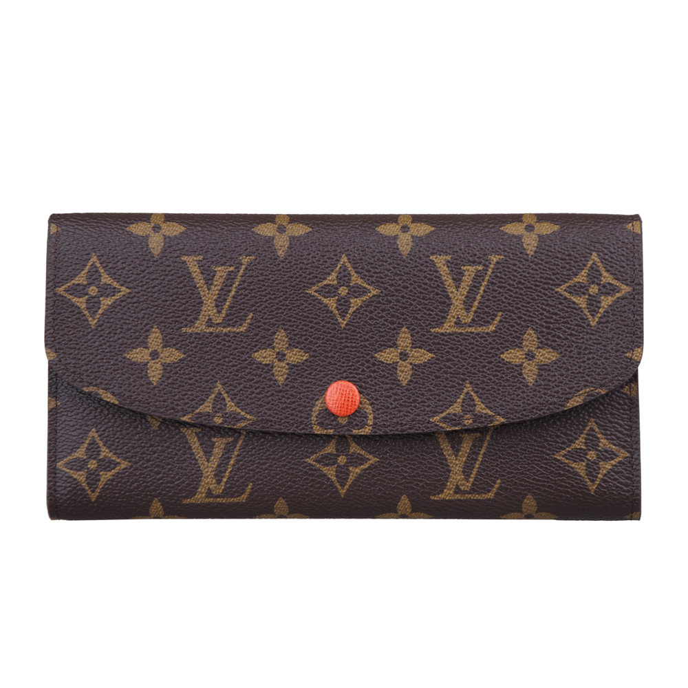 LV M60696 Emilie系列經典Monogram釦式長夾(橙)