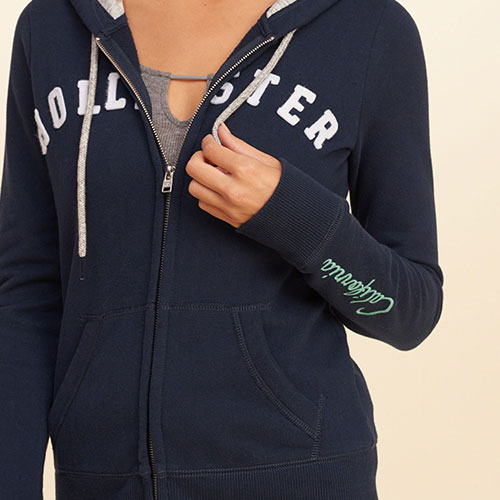 Hollister HCO 海鷗 經典文字連帽外套(女)-深藍色