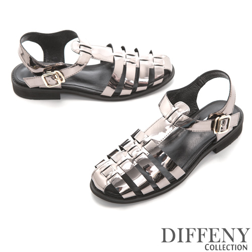 DN 簡約時尚 金屬色羅馬編織平底涼鞋-銀灰