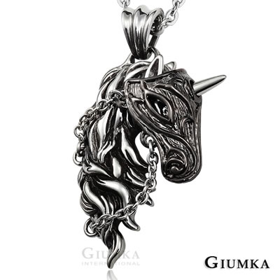 GIUMKA白鋼項鍊 男款夢幻獨角獸 黑色