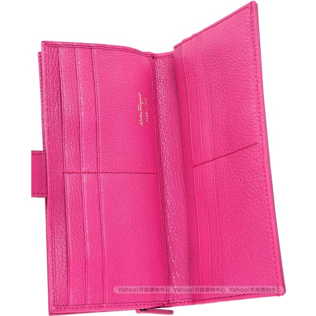 Salvatore Ferragamo 三色拼接皮革雙馬蹄釦式長夾(莓紅色)