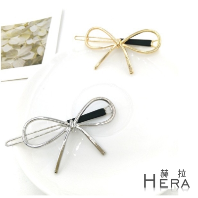 Hera 赫拉 鏤空線條金屬蝴蝶結邊夾/髮夾/髮扣