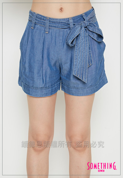 SOMETHING 天絲®綁帶造型短褲-女-漂淺藍