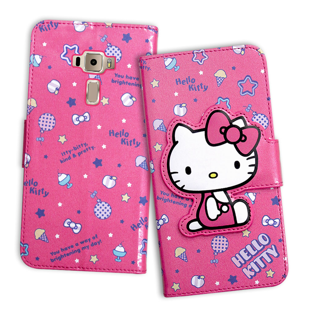 Hello Kitty  ASUS ZenFone 3 5.2吋 閃粉絲紋皮套(甜點桃)