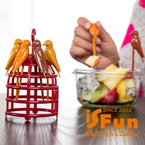 iSFun 垂掛鳥籠 創意水果叉子 隨機色