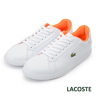 LACOSTE 女用真皮休閒鞋-白/橘