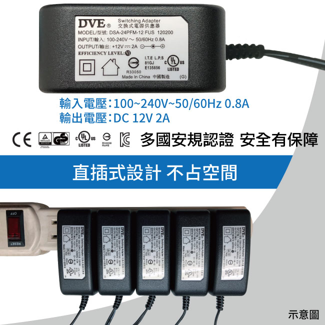 【CHICHIAU】DVE監視器攝影機專用電源變壓器 DC 12V 2A(2入)