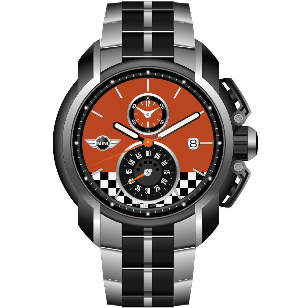 MINI Swiss Watches 賽車旗幟計時腕錶-橘/45mm